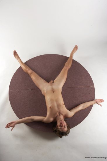 Nude Man White Laying poses - ALL Slim Short Brown Laying poses - on back Realistic