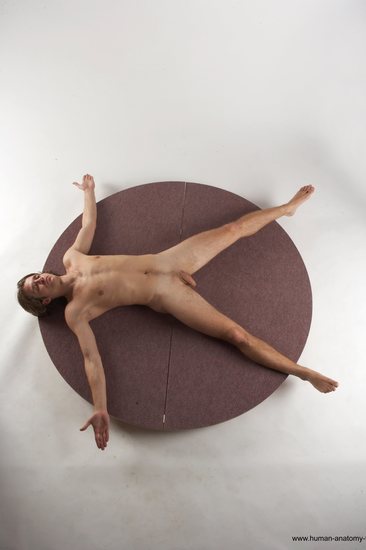 Nude Man White Laying poses - ALL Slim Short Brown Laying poses - on back Realistic