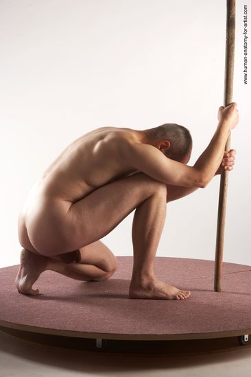 Nude Man White Kneeling poses - ALL Slim Short Grey Kneeling poses - on one knee Realistic