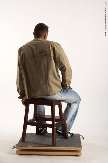 Casual Man White Sitting poses - simple Muscular Short Brown Sitting poses - ALL Academic