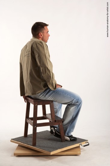 Casual Man White Sitting poses - simple Muscular Short Brown Sitting poses - ALL Academic