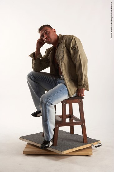 Casual Man White Sitting poses - simple Muscular Short Brown Sitting poses - ALL Academic