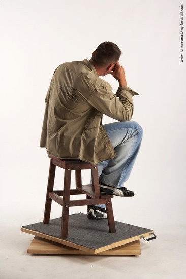 Casual Man White Sitting poses - simple Muscular Short Brown Sitting poses - ALL Academic