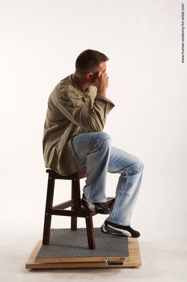 Casual Man White Sitting poses - simple Muscular Short Brown Sitting poses - ALL Academic