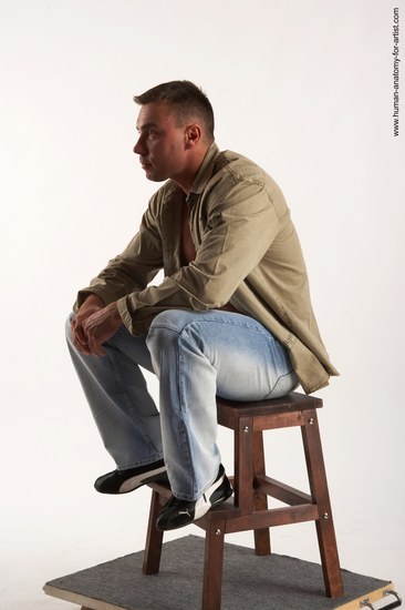 Casual Man White Sitting poses - simple Muscular Short Brown Sitting poses - ALL Academic