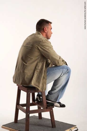 Casual Man White Sitting poses - simple Muscular Short Brown Sitting poses - ALL Academic