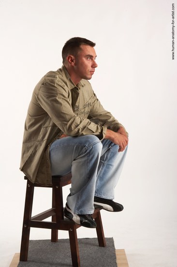 Casual Man White Sitting poses - simple Muscular Short Brown Sitting poses - ALL Academic