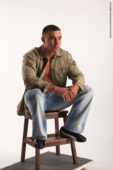 Casual Man White Sitting poses - simple Muscular Short Brown Sitting poses - ALL Academic