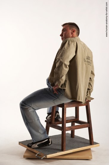 Casual Man White Sitting poses - simple Muscular Short Brown Sitting poses - ALL Academic