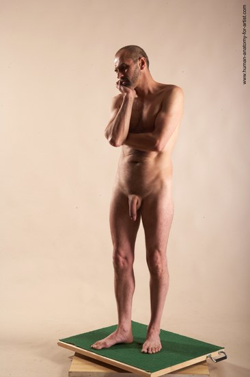 Nude Man White Standing poses - ALL Slim Bald Standing poses - simple Realistic