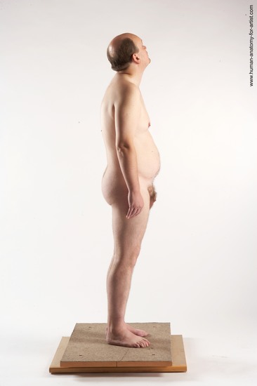 Nude Man White Standing poses - ALL Overweight Bald Brown Standing poses - simple Realistic