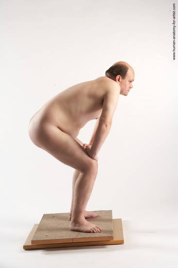 Nude Man White Standing poses - ALL Overweight Bald Brown Standing poses - simple Realistic