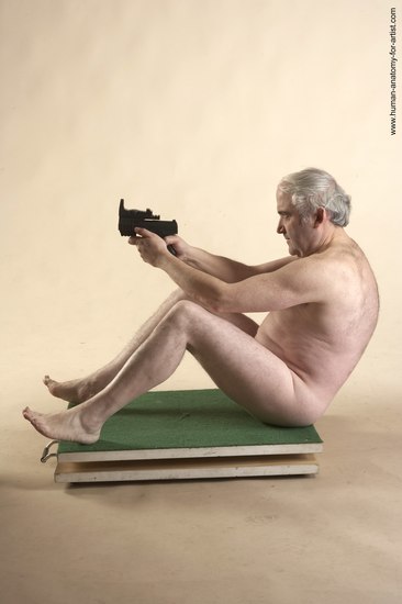 Nude Fighting with gun Man White Average Bald Grey Sitting poses - ALL Sitting poses - on knees Realistic