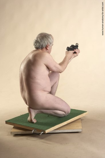 Nude Fighting with gun Man White Kneeling poses - ALL Average Bald Grey Kneeling poses - on one knee Realistic