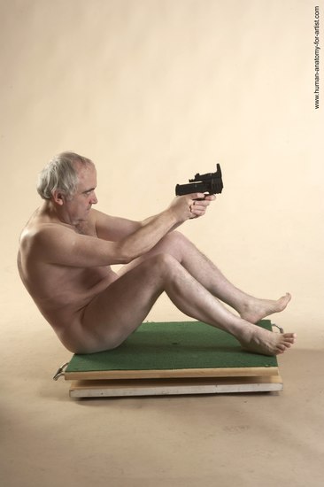 Nude Fighting with gun Man White Average Bald Grey Sitting poses - ALL Sitting poses - on knees Realistic