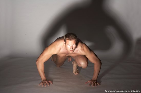 Nude Man White Kneeling poses - ALL Average Short Brown Kneeling poses - on both knees Realistic