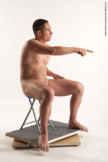 Nude Man White Sitting poses - simple Average Short Brown Sitting poses - ALL Realistic