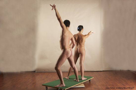 Nude Woman - Man White Standing poses - ALL Slim Short Brown Standing poses - simple Realistic