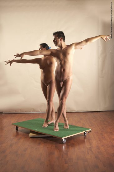 Nude Woman - Man White Standing poses - ALL Slim Short Brown Standing poses - simple Realistic