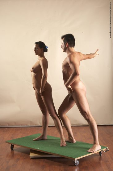 Nude Woman - Man White Standing poses - ALL Slim Short Brown Standing poses - simple Realistic