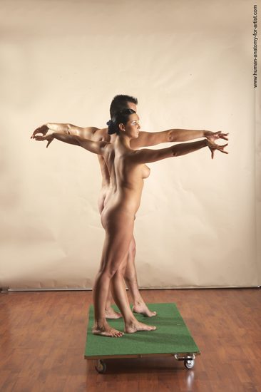 Nude Woman - Man White Standing poses - ALL Slim Short Brown Standing poses - simple Realistic