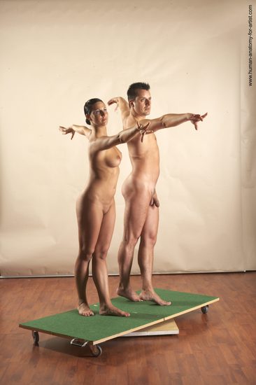 Nude Woman - Man White Standing poses - ALL Slim Short Brown Standing poses - simple Realistic