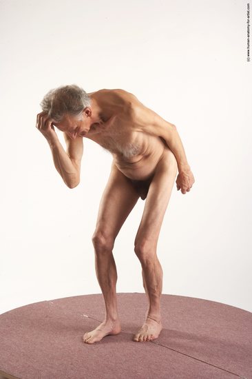 and more Nude Man White Standing poses - ALL Slim Bald Grey Standing poses - bend over Realistic