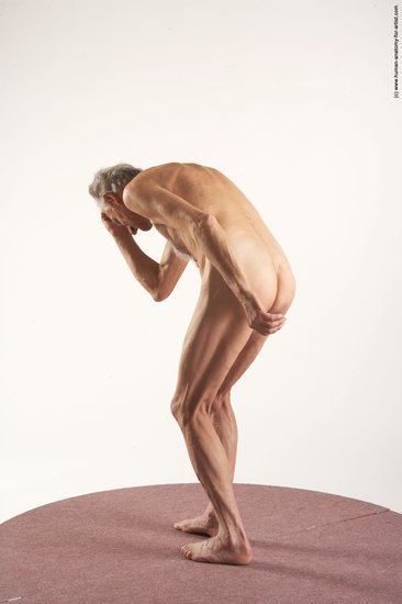 and more Nude Man White Standing poses - ALL Slim Bald Grey Standing poses - bend over Realistic