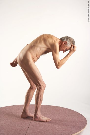 and more Nude Man White Standing poses - ALL Slim Bald Grey Standing poses - bend over Realistic