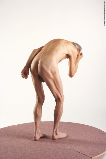 and more Nude Man White Standing poses - ALL Slim Bald Grey Standing poses - bend over Realistic