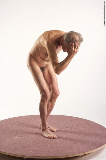 and more Nude Man White Standing poses - ALL Slim Bald Grey Standing poses - bend over Realistic