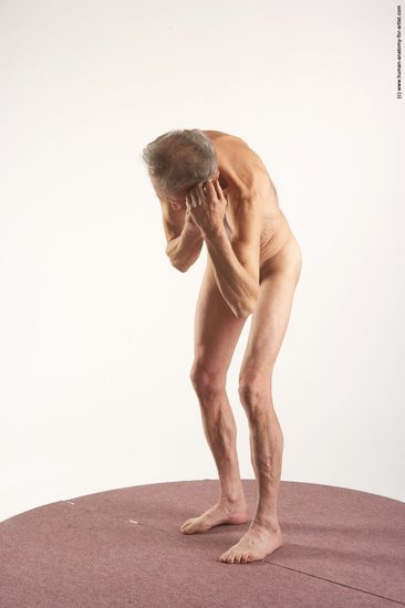 and more Nude Man White Standing poses - ALL Slim Bald Grey Standing poses - bend over Realistic