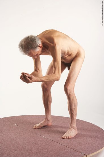 and more Nude Man White Standing poses - ALL Slim Bald Grey Standing poses - bend over Realistic