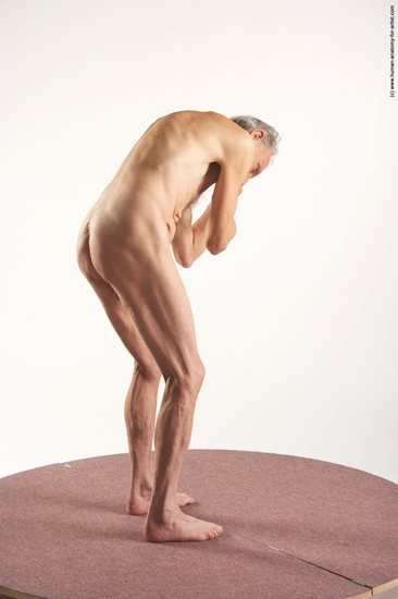 and more Nude Man White Standing poses - ALL Slim Bald Grey Standing poses - bend over Realistic