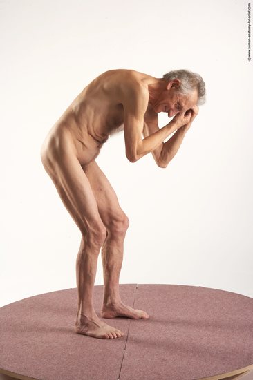 and more Nude Man White Standing poses - ALL Slim Bald Grey Standing poses - bend over Realistic