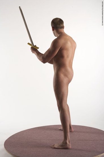 Nude Fighting with sword Man White Kneeling poses - ALL Average Short Brown Kneeling poses - on both knees Realistic