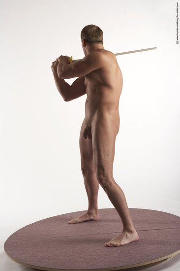 Nude Fighting with sword Man White Kneeling poses - ALL Average Short Brown Kneeling poses - on both knees Realistic