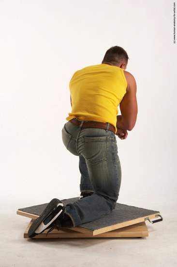 Casual Man White Kneeling poses - ALL Muscular Short Brown Kneeling poses - on both knees Academic