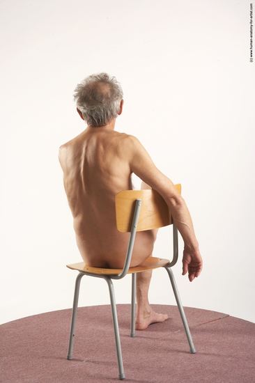 and more Nude Man White Sitting poses - simple Slim Bald Grey Sitting poses - ALL Realistic