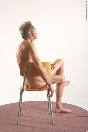 and more Nude Man White Sitting poses - simple Slim Bald Grey Sitting poses - ALL Realistic