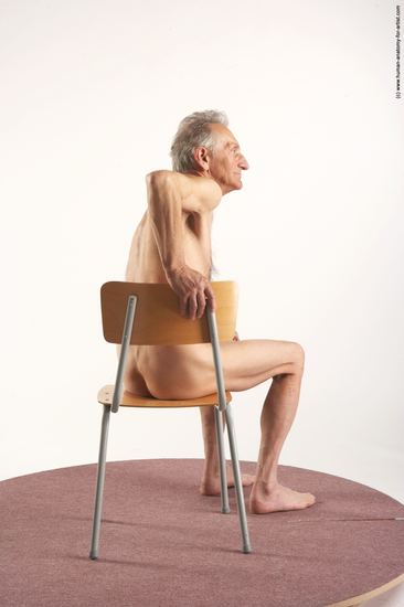 and more Nude Man White Sitting poses - simple Slim Bald Grey Sitting poses - ALL Realistic