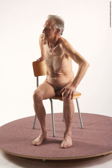 and more Nude Man White Sitting poses - simple Slim Bald Grey Sitting poses - ALL Realistic