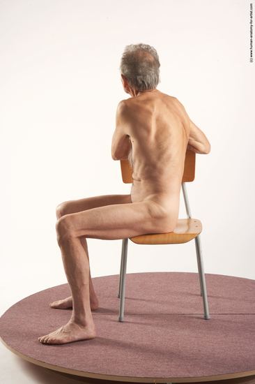 and more Nude Man White Sitting poses - simple Slim Bald Grey Sitting poses - ALL Realistic