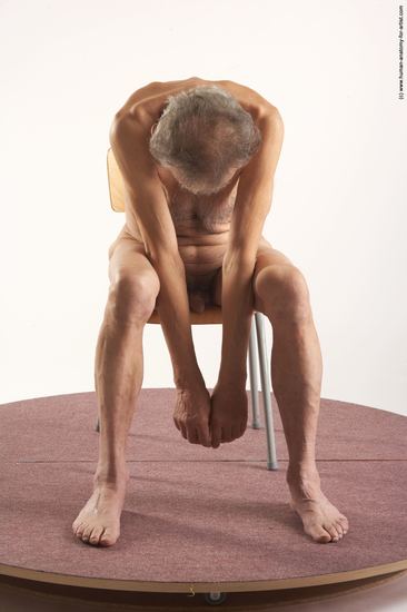 and more Nude Man White Sitting poses - simple Slim Bald Grey Sitting poses - ALL Realistic