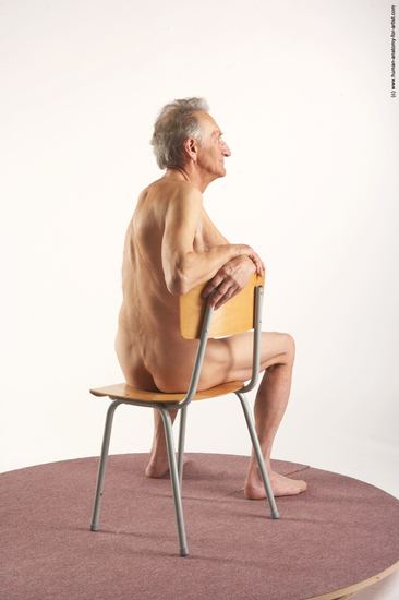 and more Nude Man White Sitting poses - simple Slim Bald Grey Sitting poses - ALL Realistic