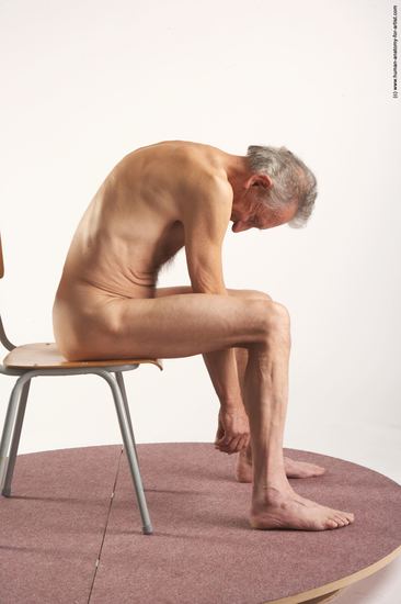 and more Nude Man White Sitting poses - simple Slim Bald Grey Sitting poses - ALL Realistic