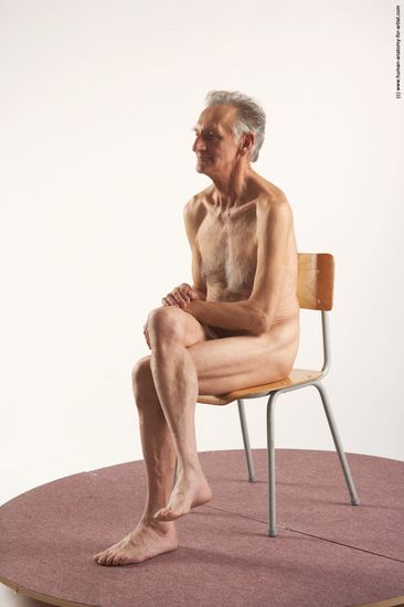 and more Nude Man White Sitting poses - simple Slim Bald Grey Sitting poses - ALL Realistic