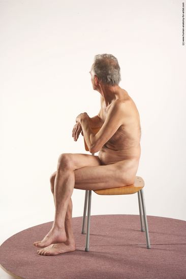 and more Nude Man White Sitting poses - simple Slim Bald Grey Sitting poses - ALL Realistic