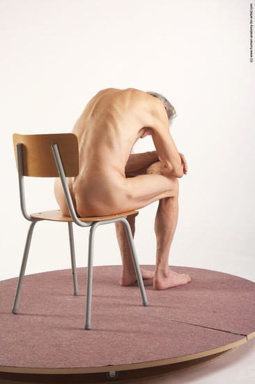 and more Nude Man White Sitting poses - simple Slim Bald Grey Sitting poses - ALL Realistic