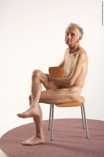 and more Nude Man White Sitting poses - simple Slim Bald Grey Sitting poses - ALL Realistic